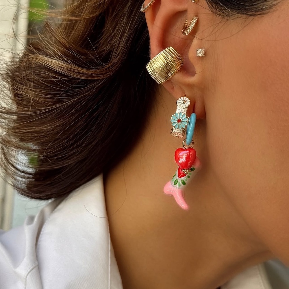 Pink Murano Glass Cowgirl Boot Earrings  Western Coastal Cowboy Jewelry 14k - Picture 6 of 10